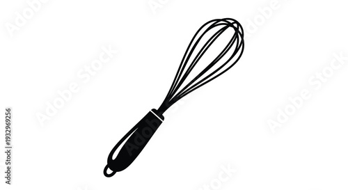 A black silhouette of a kitchen whisk displaying a classic design for mixing and culinary tasks silhouette high quality