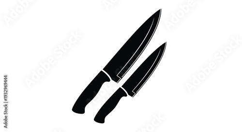A stark depiction of two kitchen knives angled and overlapping presented in a dramatic black silhouette high quality professional