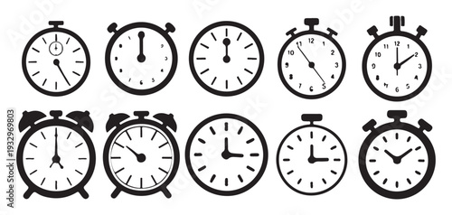 Alarm Clock and Hourglass Sand Timer Icon Collection Vector vector illustration eps 10