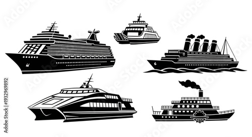 Collection of various detailed ship illustrations showcasing different vessel types and designs.
