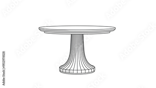 Elegant black and white outline drawing of a classic pedestal cake stand, perfect for showcasing desserts or decorative items.