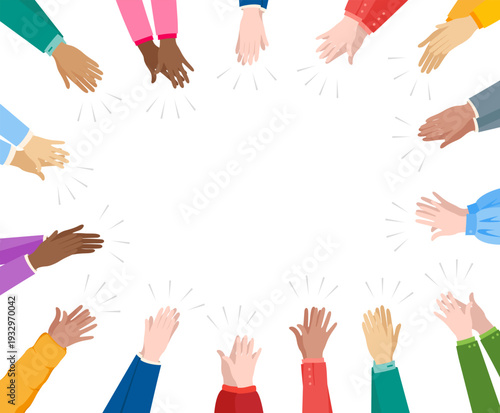 Applauding hands. Vector frame of clapping different people.