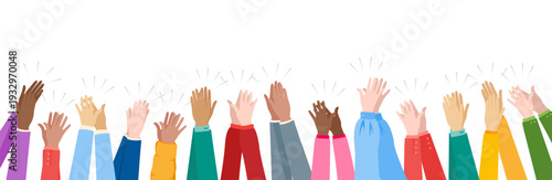Clapping hands. Vector horizontal border of applauded different people.