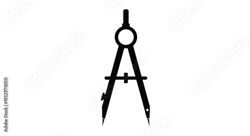 A stark black drawing compass depicts precision and mathematical tools presented as a clean silhouette high quality professional detailed