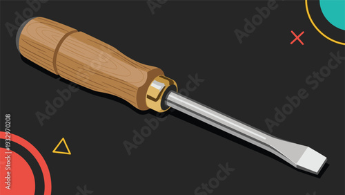 Classic flathead screwdriver with a sturdy wooden handle and metal shaft, essential tool for repairs and DIY projects.