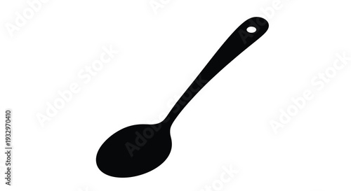 A stark black spoon is depicted against a plain white background showcasing its simple form as a silhouette