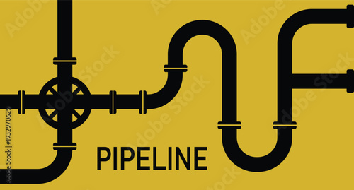 Pipeline background. Web banner template. Technology for gas, water, oil and gasoline Pipeline. Yellow background with pipeline. Vector illustration.