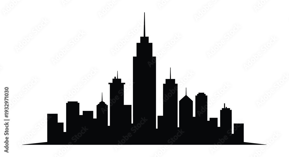 Obraz premium A striking black cityscape featuring several prominent skyscrapers against a plain white backdrop a bold silhouette high quality professional
