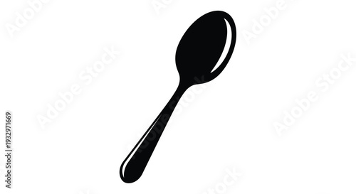 A stark black spoon is displayed against a clean white background showcasing a simple elegant silhouette high quality professional