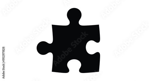 A stark black puzzle piece is isolated on a white background presenting a minimal and conceptual silhouette high quality