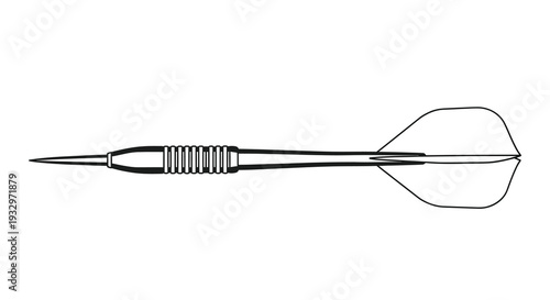 A stark black outline depicts a single dart showcasing its pointed tip and fletching a simple silhouette high quality