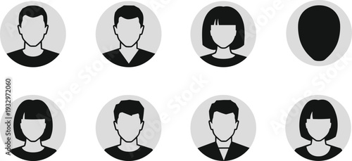 flavector human profile icons, diverse avatar silhouettes, identity representation, anonymous user symbols, vector illustration design