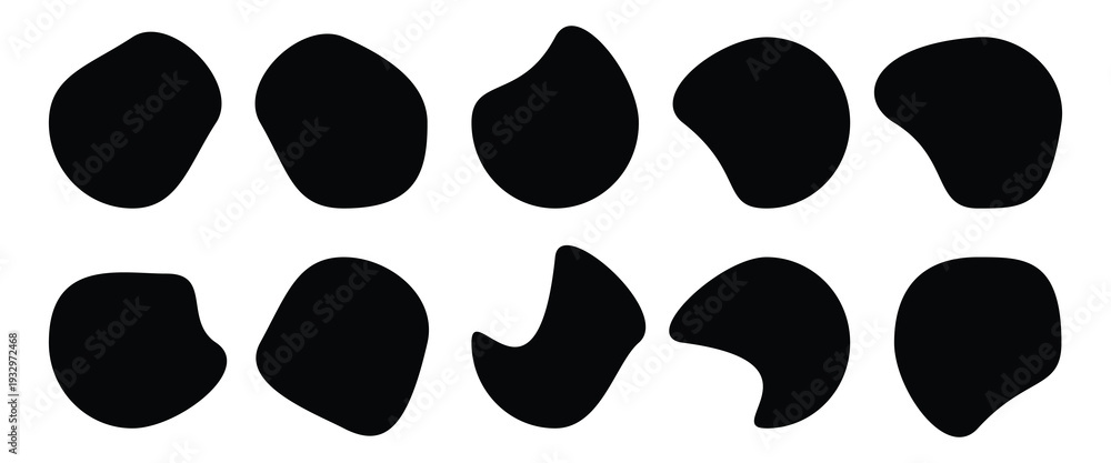 Fototapeta premium Blobs icon. Rock black icons. Different drops in modern style. Drops or stone silhouettes. Modern blob shape design elements isolated on white backdrop. 