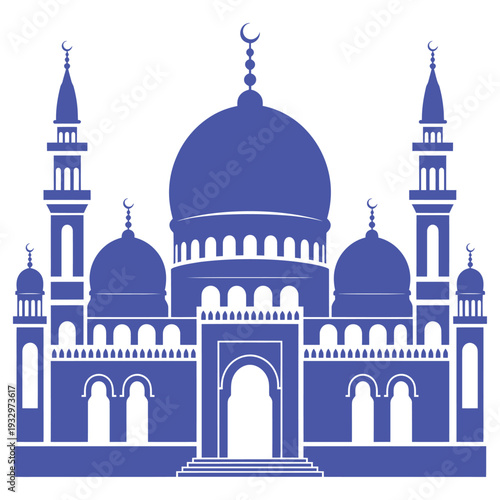 Mosque silhouette islamic prayer house for muslims traditional architecture domed building with minarets worship place