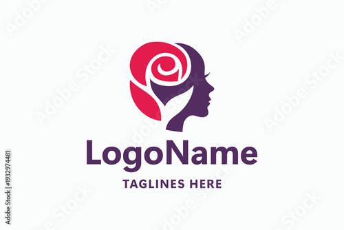 Elegant logo featuring a woman silhouette blended with a rose shape, perfect for beauty, spa, wellness, and cosmetic brands.