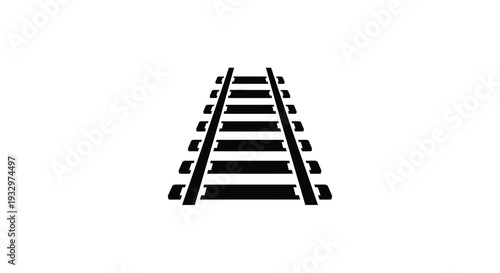 A stark black railway track extends into the distance visually representing travel and connection a bold silhouette