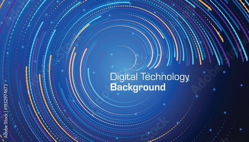 Futuristic Circular Data Vortex with Glowing Particle Rings Digital Technology Background Vector 