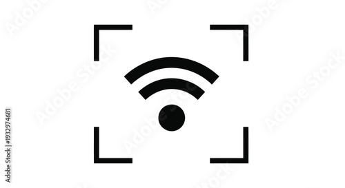 A minimalist depiction of a wifi signal framed by a square focus representing connectivity and network access silhouette