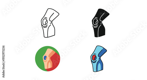 Knee Brace Icon Set Medical Support