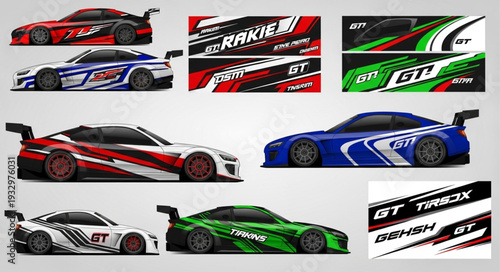 Racing car designs showcasing speed and dynamic graphics for automotive enthusiasts.