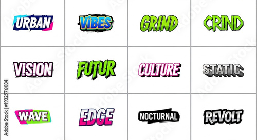 Colorful Graffiti Style Words Representing Urban Culture and Lifestyle.