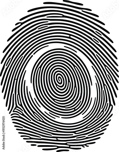Fingerprint silhouette vector, biometric identification icon, forensic science design,  personal identity illustration, unique pattern symbol, CAD drawing flat vector illustration