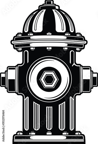 Fire hydrant silhouette, urban infrastructure vector, emergency water icon, firefighting equipment design, bold outline illustration, city safety symbol, CAD drawing flat vector illustration