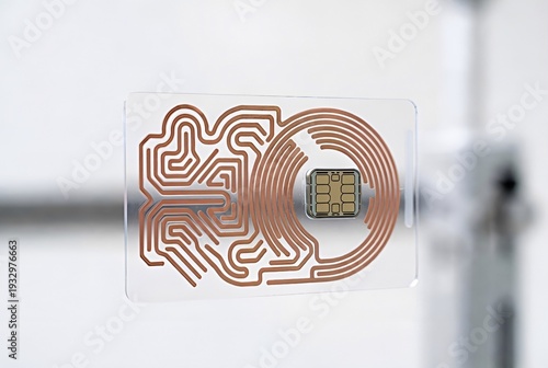 Futuristic Data Security Technology Showing Transparent RFID Tag Circuit Design