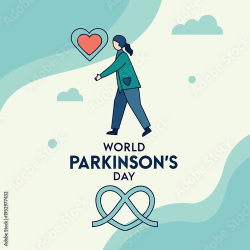 World parkinsons day person walking with heart symbol representing hope and progress in health and medical research for neurological disease treatment