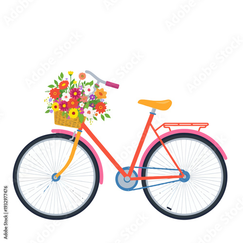 Colorful bicycle with flower basket