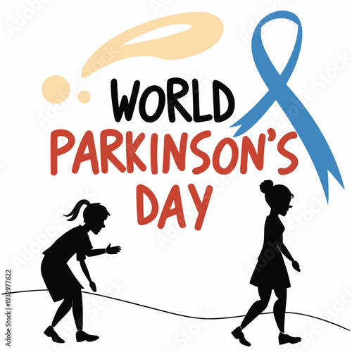 World parkinson's day vector illustration. world parkinson's day design with blue ribbon and silhouettes of people