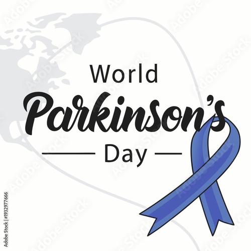 World parkinson's day with a blue ribbon awareness for support and global map background representing international observance