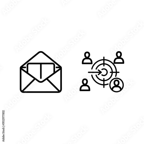 Email segmentation and segment targeting icons, illustrating digital marketing strategies for customer outreach and audience analysis.