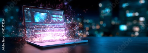 Laptop with Glowing Digital Effect