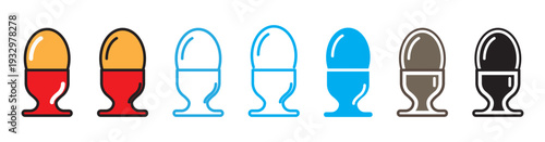 Egg icon set in line and solid styles with editable stroke. Clean food symbol icons isolated on a transparent background, suitable for food packaging, menus, grocery apps, cooking projects, Easter 