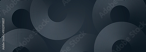 Abstract gray gradient background with dynamic glowing circle lines decoration. Modern and elegant overlapping geometric lines pattern for banner, website, advertising and social media.