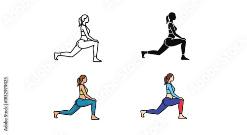 Woman Stretching Exercise Icon Set Health Fitness Lifestyle
