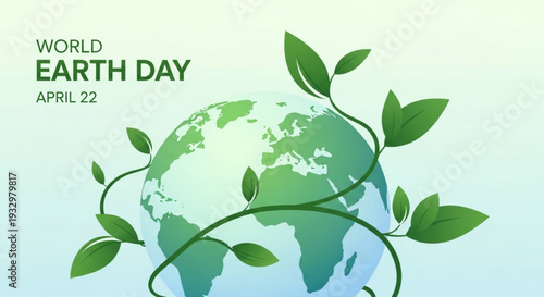 Green globe with leaves for world earth day on april 22 symbolizing eco friendly planet conservation