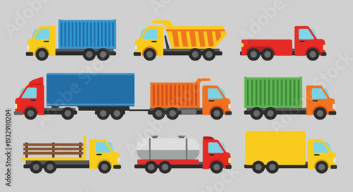 Collection of Various Trucks and Trailers for Transportation and Logistics.