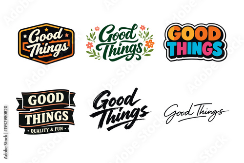Diverse good things logos in various artistic styles