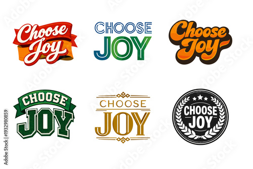 Variety of choose joy logos in multicolored designs