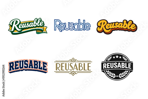 Reusable text logos in various styles and colors for design inspiration