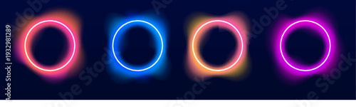 Modern circular gradient frames with bright glowing borders and smooth illumination. Clean abstract design for digital backgrounds. vector