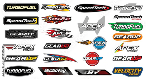 Collection of various automotive and racing brand logos and emblems for design.