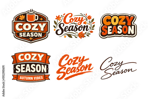 Cozy season themed logos with autumn elements and warm colors