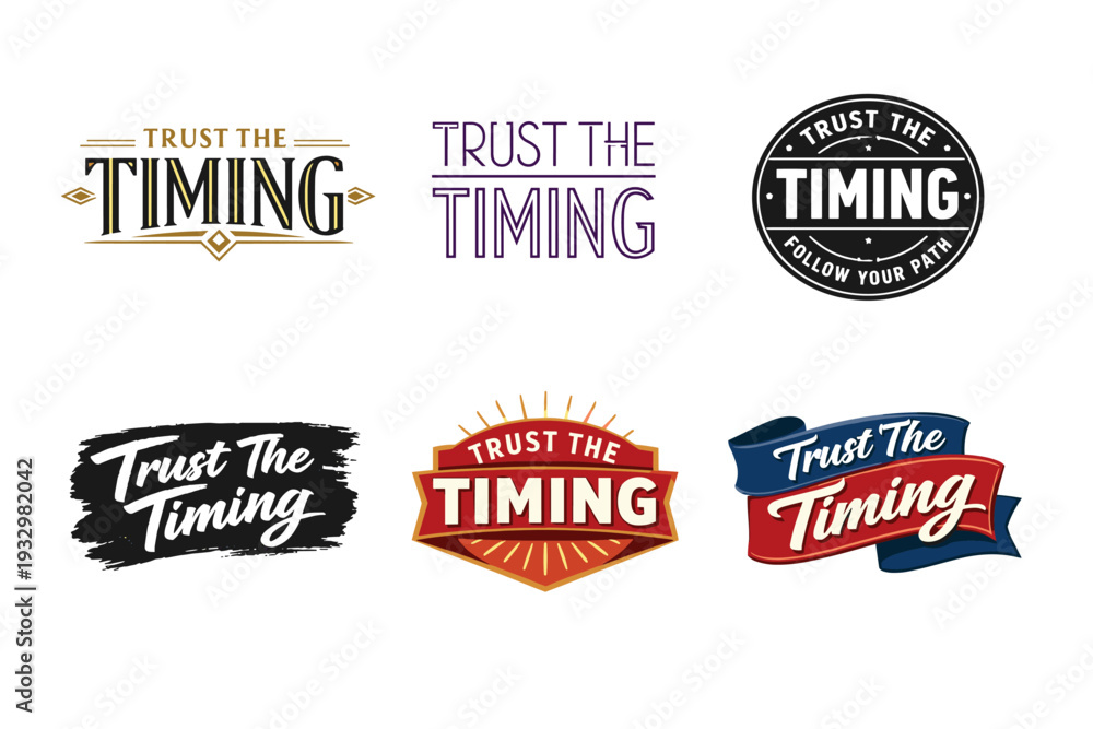 Fototapeta premium Diverse trust the timing logos featuring various fonts and styles