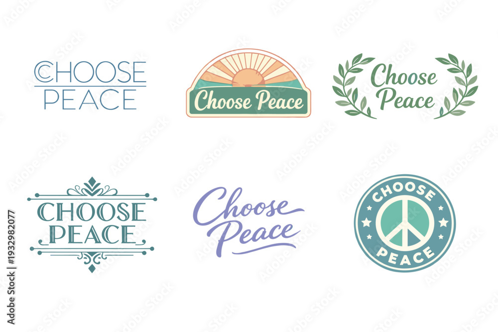 Obraz premium Choose peace logos collection with vintage and modern designs in various styles