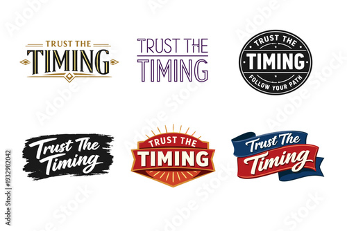 Diverse trust the timing logos featuring various fonts and styles