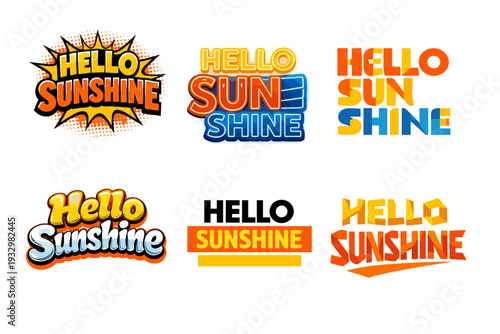 Colorful hello sunshine typography designs in various styles