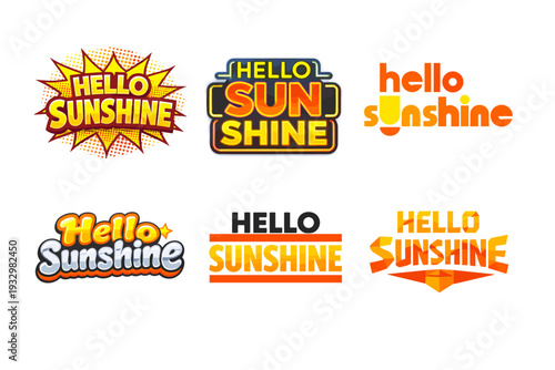 Colorful 'hello sunshine' text logos in various artistic styles